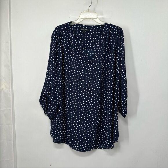 41 Hawthorn Sz 3X Notched V-Neckline Navy Blue & White  Tab Sleeve Popover - Picture 1 of 8
